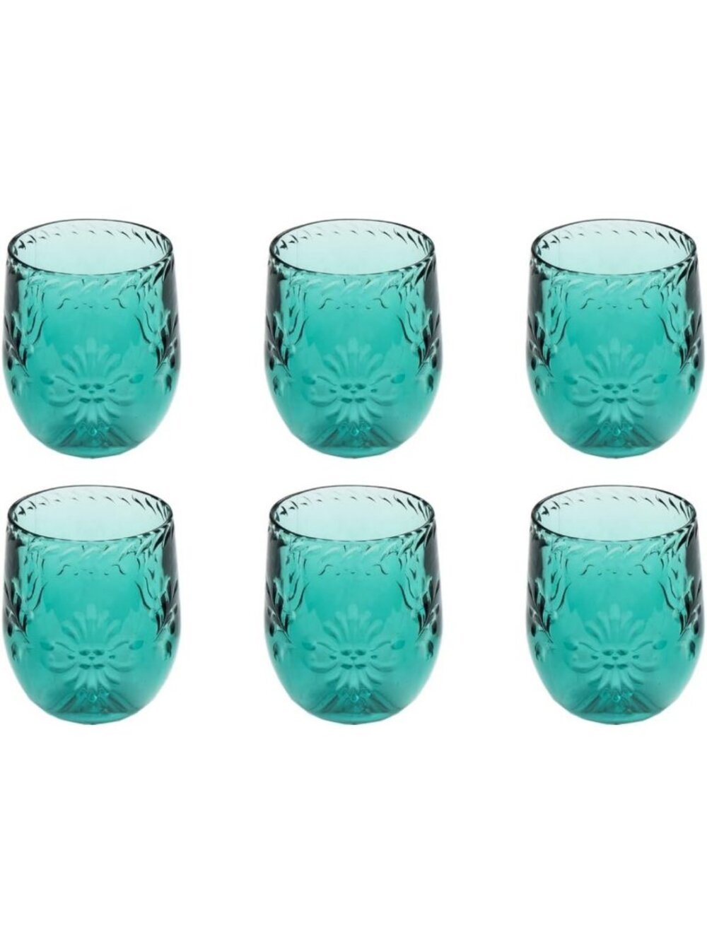 Colorful Teal Acrylic Stemless Wine Glasses - 13.3 oz - Set of 6 for